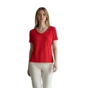 Armani Collezioni Coral Stretch Textured Short-Sleeve Top Size 12